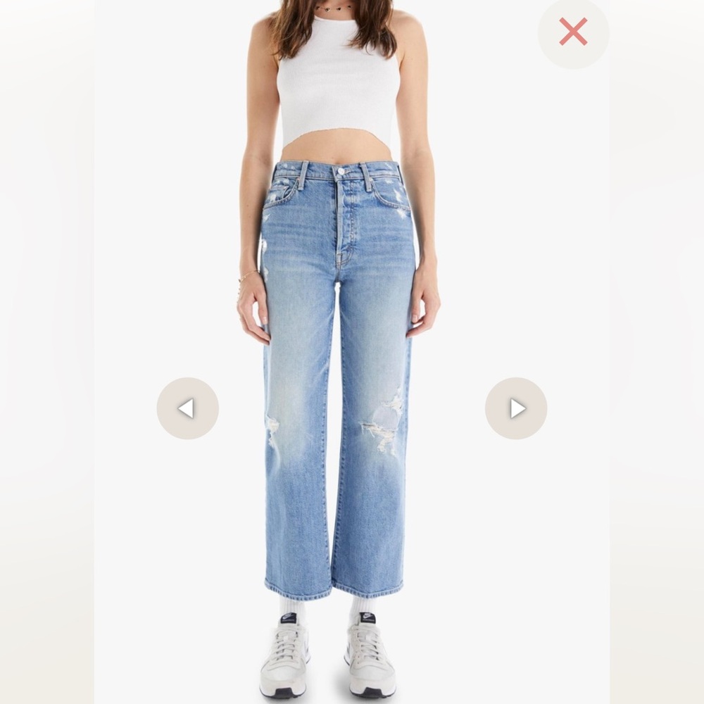 MOTHER Light Blue Ripped Cropped Straight Jeans